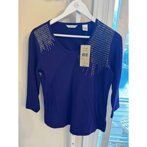 Gorgeous vintage New with tags Laura Ashley purple knit shirt embellished small